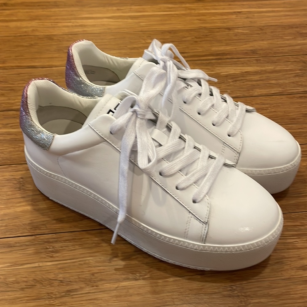 ASH White Glitter Platform Sneaker Size 38 8